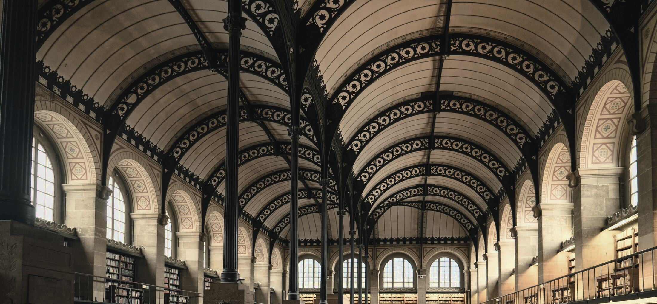 A vaulted classical reading hall lit from above